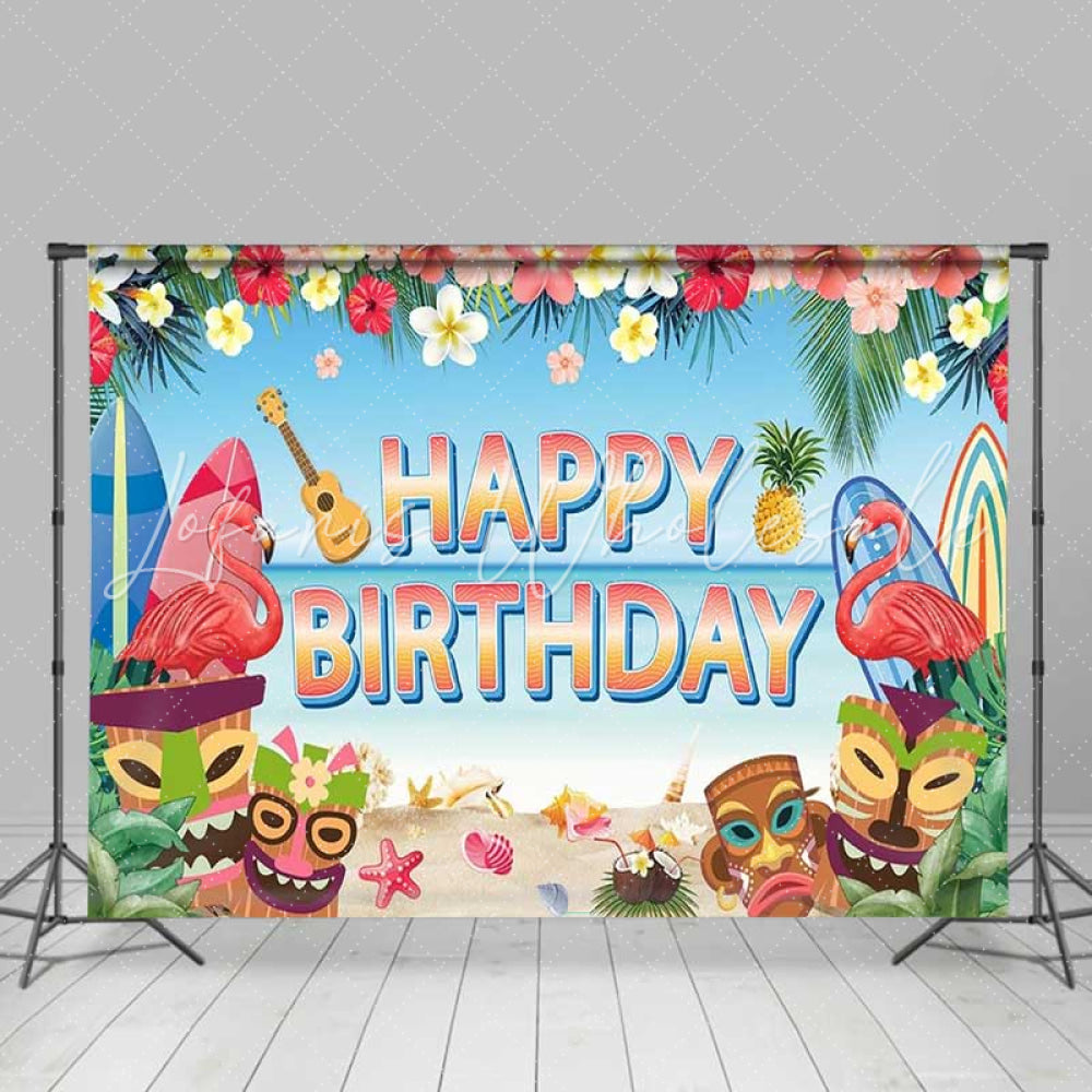 Summer Floral Hawaiian Tropical Luau Happy Birthday Backdrop