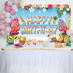 Summer Floral Hawaiian Tropical Luau Happy Birthday Backdrop