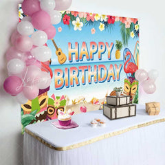 Summer Floral Hawaiian Tropical Luau Happy Birthday Backdrop