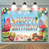 Summer Floral Hawaiian Tropical Luau Happy Birthday Backdrop