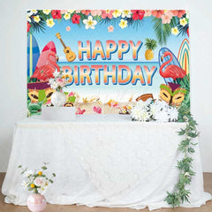 Summer Floral Hawaiian Tropical Luau Happy Birthday Backdrop