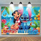 Summer Hawaii Beach Stitch Blue Monster Happy Birthday Backdrop