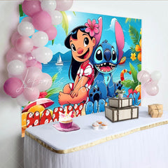 Summer Hawaii Beach Stitch Blue Monster Happy Birthday Backdrop