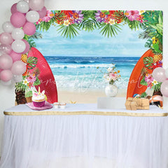 Summer Hawaii Blue Sea Tropical Beach Floral Photo Backdrop