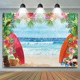 Summer Hawaii Blue Sea Tropical Beach Floral Photo Backdrop