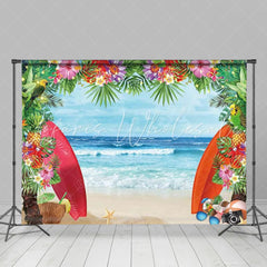 Summer Hawaii Blue Sea Tropical Beach Floral Photo Backdrop