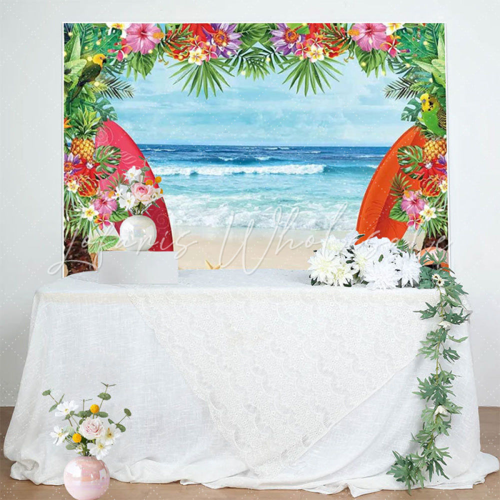 Summer Hawaii Blue Sea Tropical Beach Floral Photo Backdrop