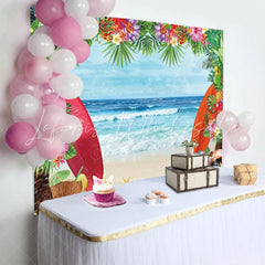 Summer Hawaii Blue Sea Tropical Beach Floral Photo Backdrop