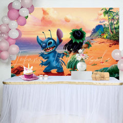Summer Hawaii Luau Cartoon Lilo Stitch Photo Backdrop For Boy Girl