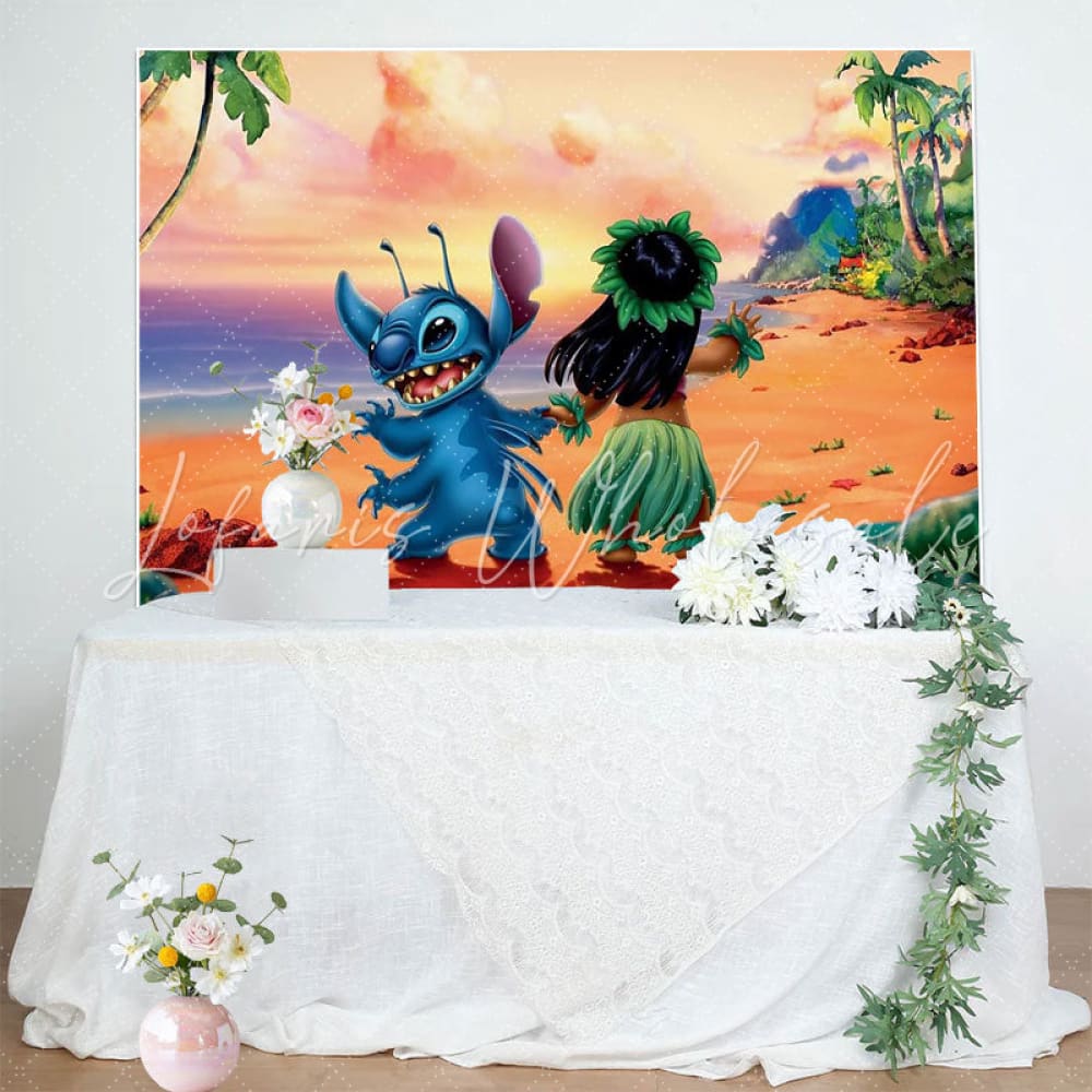 Summer Hawaii Luau Cartoon Lilo Stitch Photo Backdrop For Boy Girl