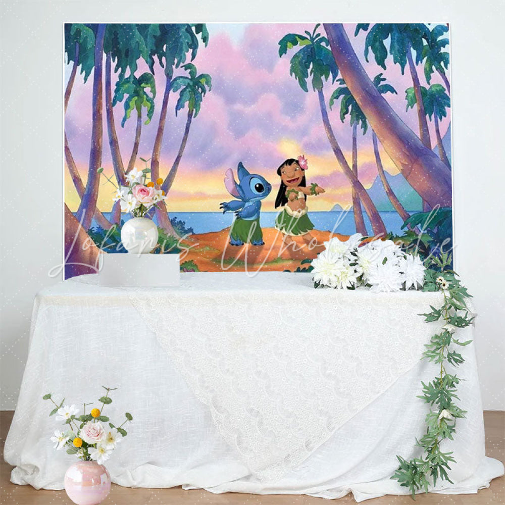 Summer Hawaii Seaside Cartoon Stitich Lilo Theme Backdrop For Party