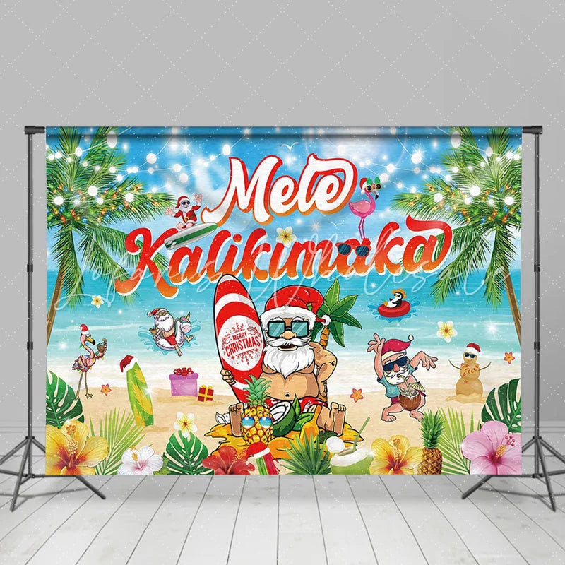 Lofaris Summer Hawaiian Party Santa Xmas In July Backdrop