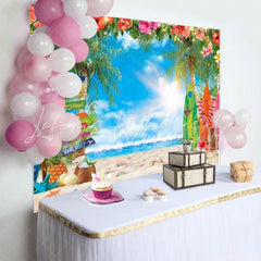 Summer Hawaiian Tropical Beach Palm Leaves Photography Backdrop