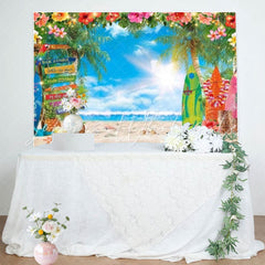 Summer Hawaiian Tropical Beach Palm Leaves Photography Backdrop