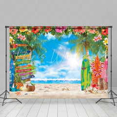 Summer Hawaiian Tropical Beach Palm Leaves Photography Backdrop
