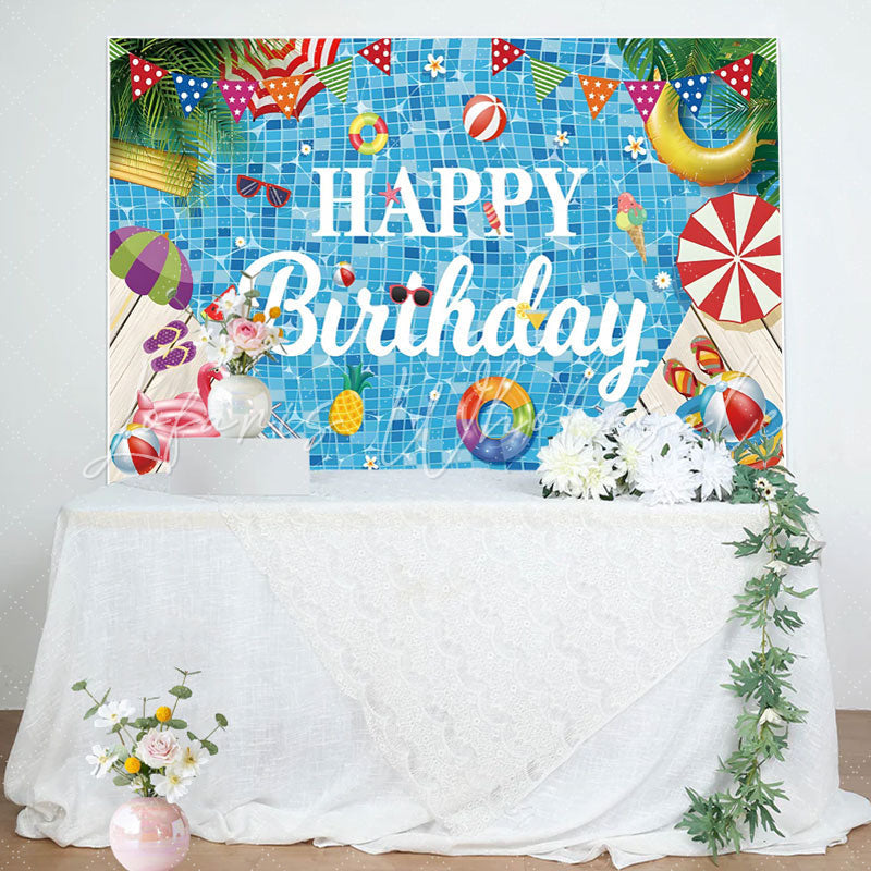 Lofaris Summer Palm Swimming Pool Parasols Birthday Backdrop