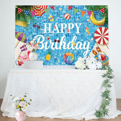 Lofaris Summer Palm Swimming Pool Parasols Birthday Backdrop