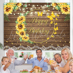Lofaris Summer Sunflower Wood Pattern Girls Birthday Backdrop