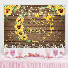 Lofaris Summer Sunflower Wood Pattern Girls Birthday Backdrop