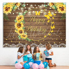 Lofaris Summer Sunflower Wood Pattern Girls Birthday Backdrop