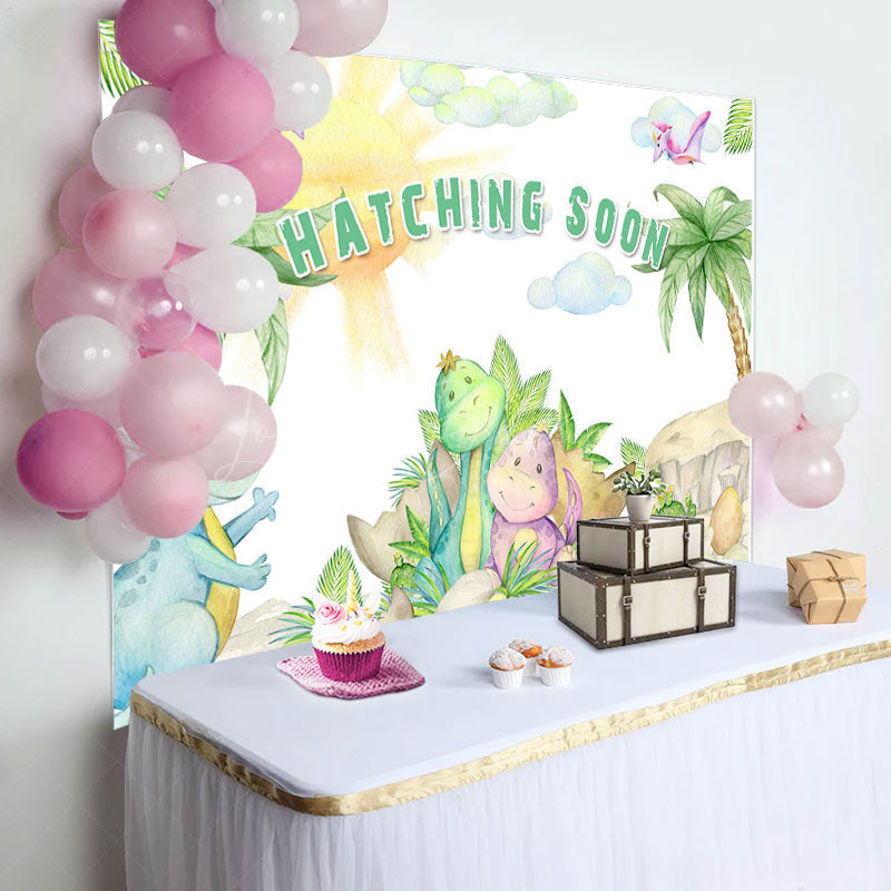 Lofaris Sun Cloud Palm Tree Dinosaurs Hatching Soon Backdrop