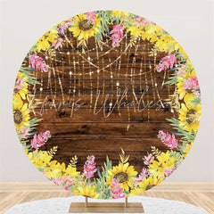 Lofaris Sunflower And Brown Wood Happy Birthday Round Backdrop