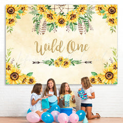 Lofaris Sunflower and Feather Wild one Yellow Birthday Backdrop