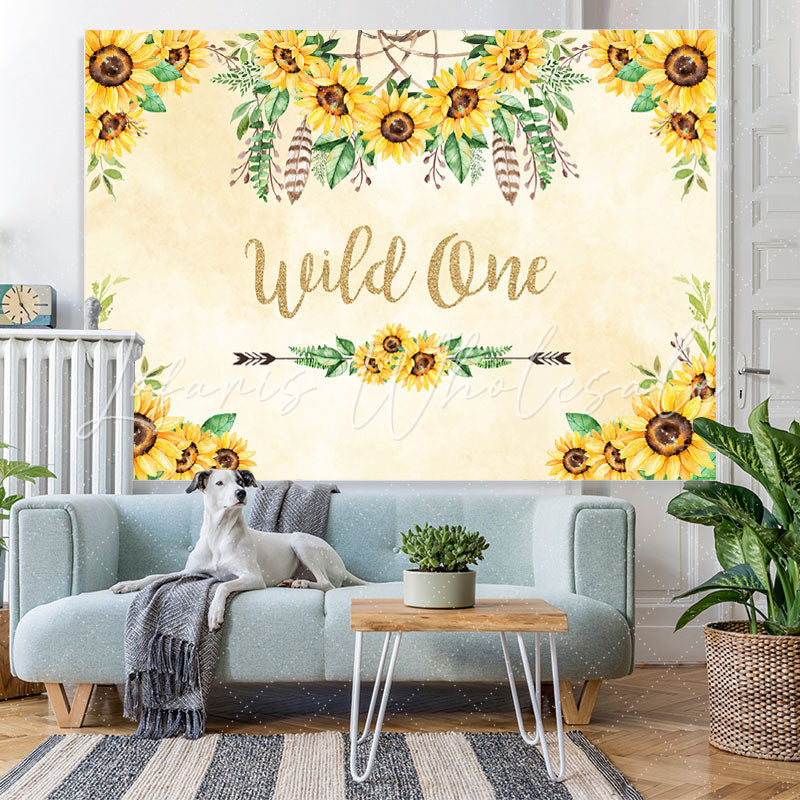 Lofaris Sunflower and Feather Wild one Yellow Birthday Backdrop