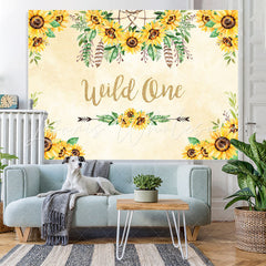 Lofaris Sunflower and Feather Wild one Yellow Birthday Backdrop