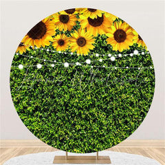 Lofaris Sunflower And Grass Round Happy Birthday Backdrop