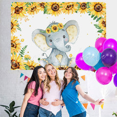 Lofaris Sunflower And Lovely Elephant Baby Shower Backdrop