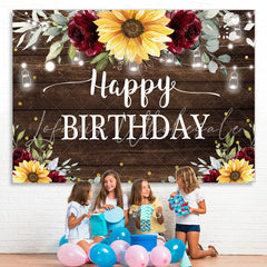 Lofaris Sunflower and Red Roses Wood Happy Birthday Backdrop