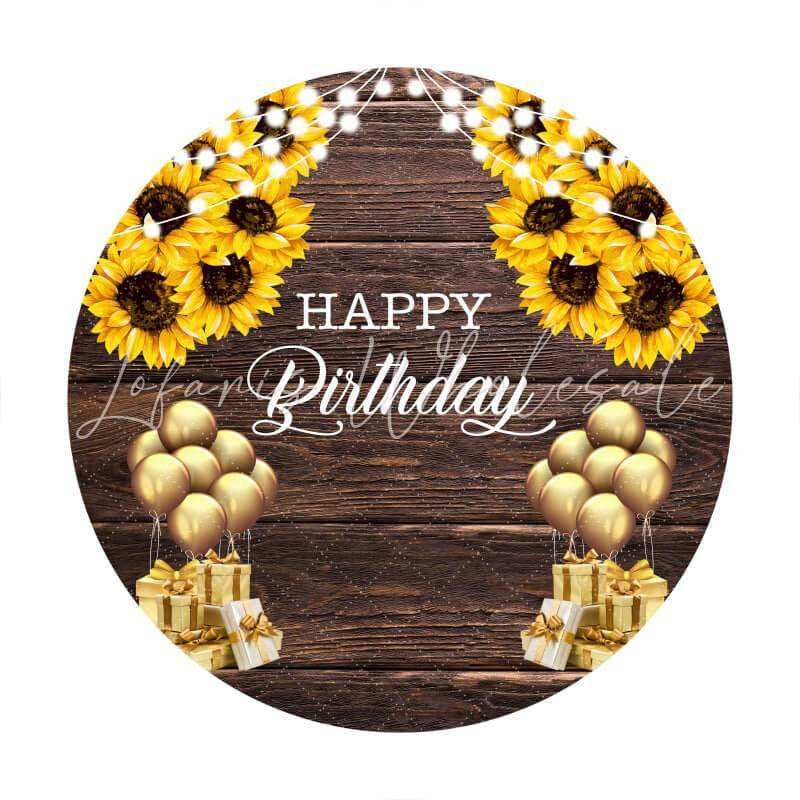 Lofaris Sunflower And Wooden Round Happy Birthday Backdrop