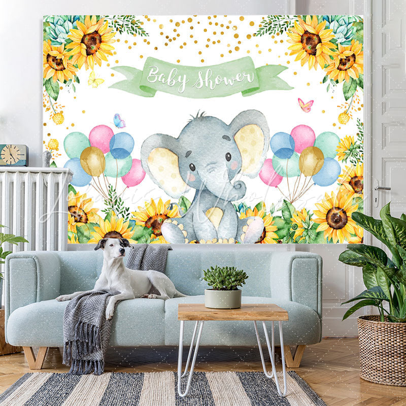 Lofaris Sunflower Baby Elephant Balloon Shower Backdrop