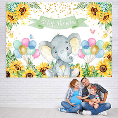 Lofaris Sunflower Baby Elephant Balloon Shower Backdrop