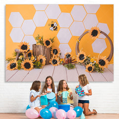 Lofaris Sunflower Bee Wood Floor Birthday Party Backdrop for Baby