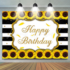 Lofaris Sunflower Black White Stripes Happy Birthday Backdrop