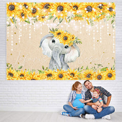 Lofaris Sunflower Elephant Gold Glitter Lights Baby Shower Backdrop