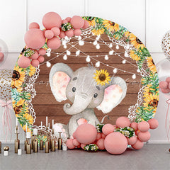 Lofaris Sunflower Elephant Wood Round Baby Shower Backdrop