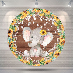 Lofaris Sunflower Elephant Wood Round Baby Shower Backdrop