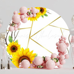 Sunflower Floral Bloom Round Backdrop For Rustic Party Decor