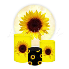 Sunflower Flower Themed Round Backdrop and Cylinders Kit