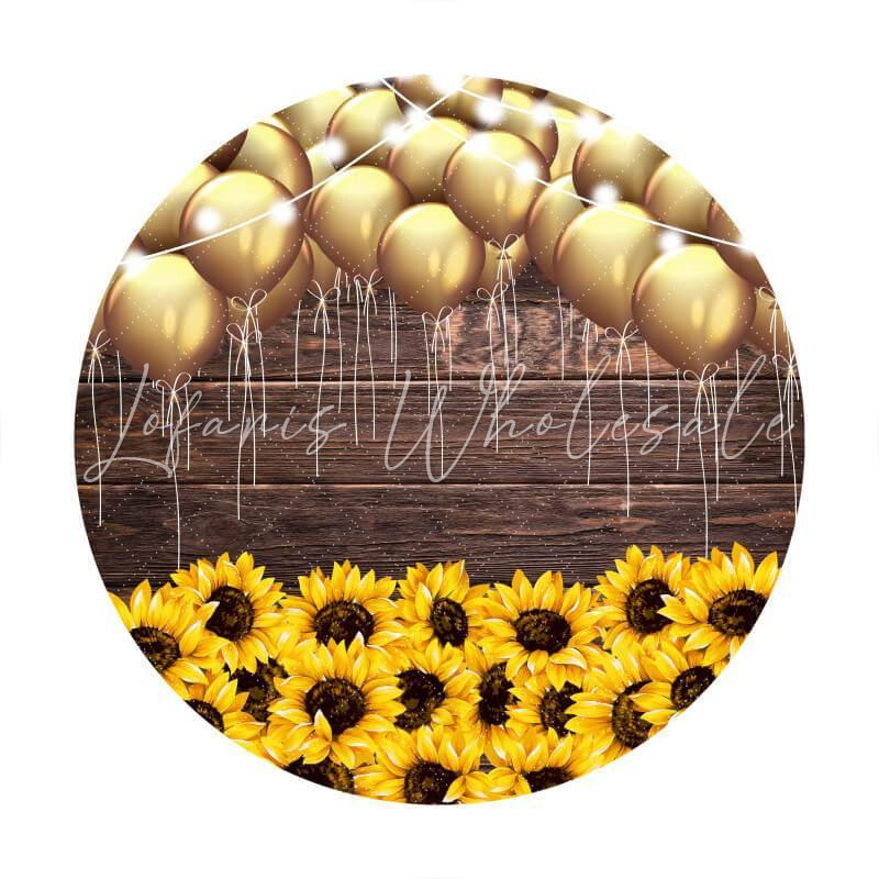 Lofaris Sunflower Gold Balloons Round Happy Birthday Backdrop