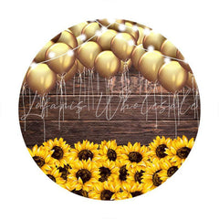 Lofaris Sunflower Gold Balloons Round Happy Birthday Backdrop