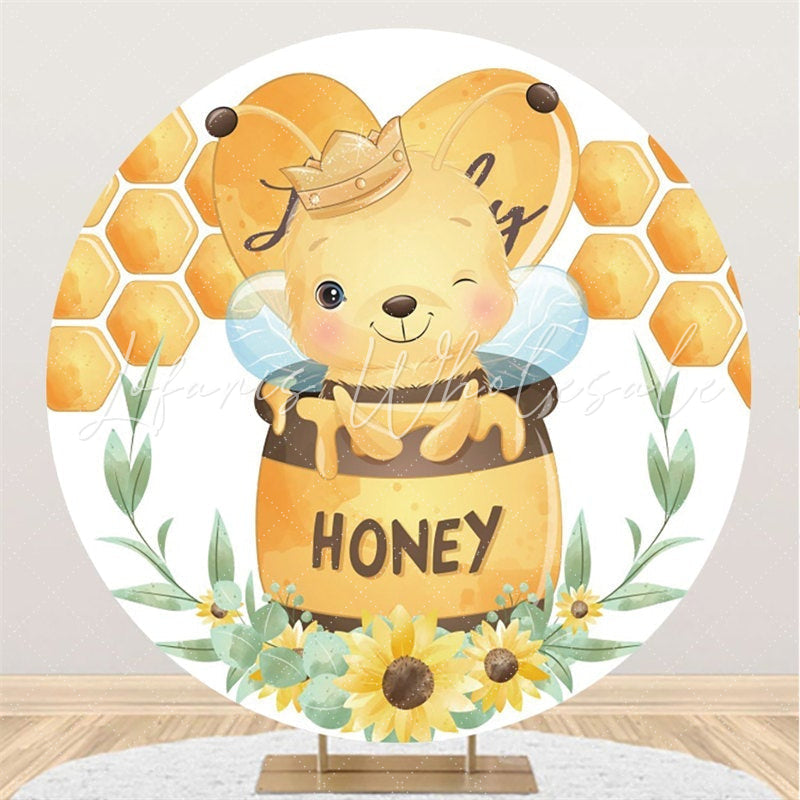 Lofaris Sunflower Honeybee Theme Round Baby Shower Backdrop