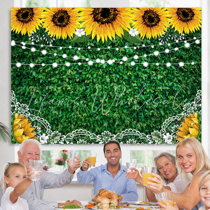 Lofaris Sunflower Lace Green Leaves Lights Backdrops for Party