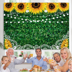 Lofaris Sunflower Lace Green Leaves Lights Backdrops for Party