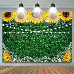 Lofaris Sunflower Lace Green Leaves Lights Backdrops for Party