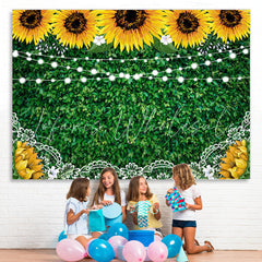 Lofaris Sunflower Lace Green Leaves Lights Backdrops for Party
