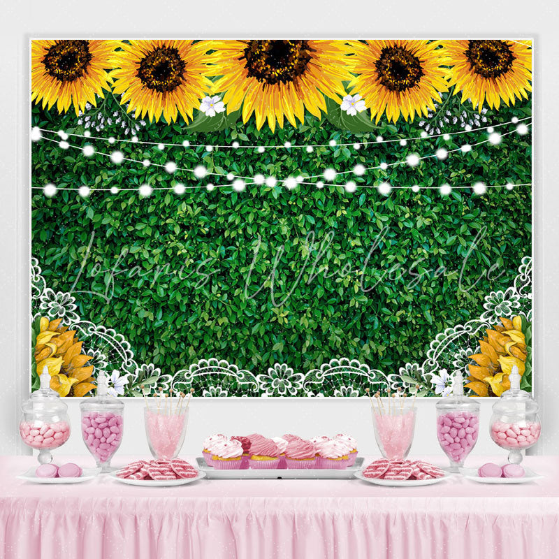 Lofaris Sunflower Lace Green Leaves Lights Backdrops for Party